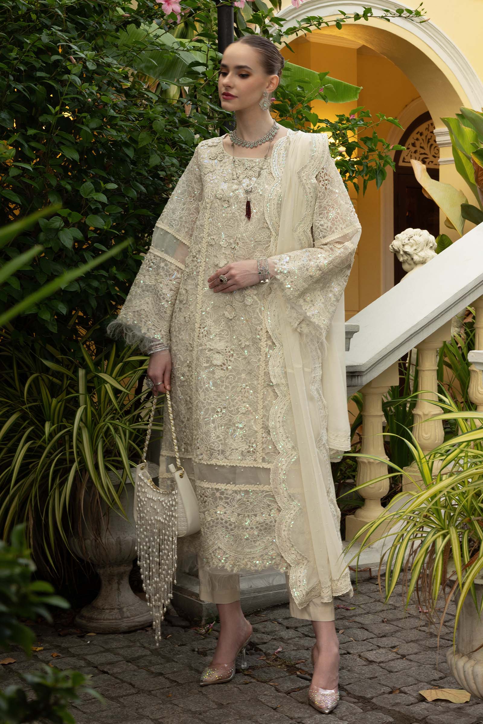 Maria B | Luxury Formals | SF-EF26-21-Off White - by Libasekhas UK - Registered Vendor of : Maria B - 100% Original Designer Dress