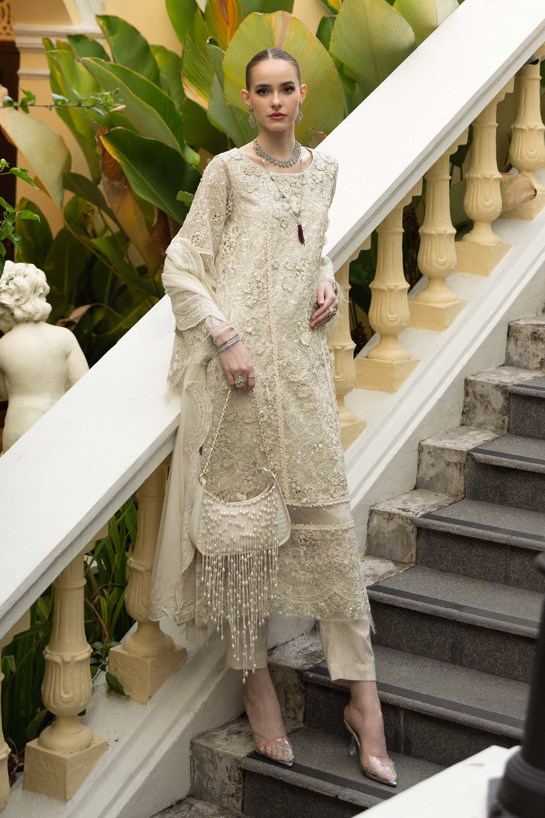 Maria B | Luxury Formals | SF-EF26-21-Off White - by Libasekhas UK - Registered Vendor of : Maria B - 100% Original Designer Dress