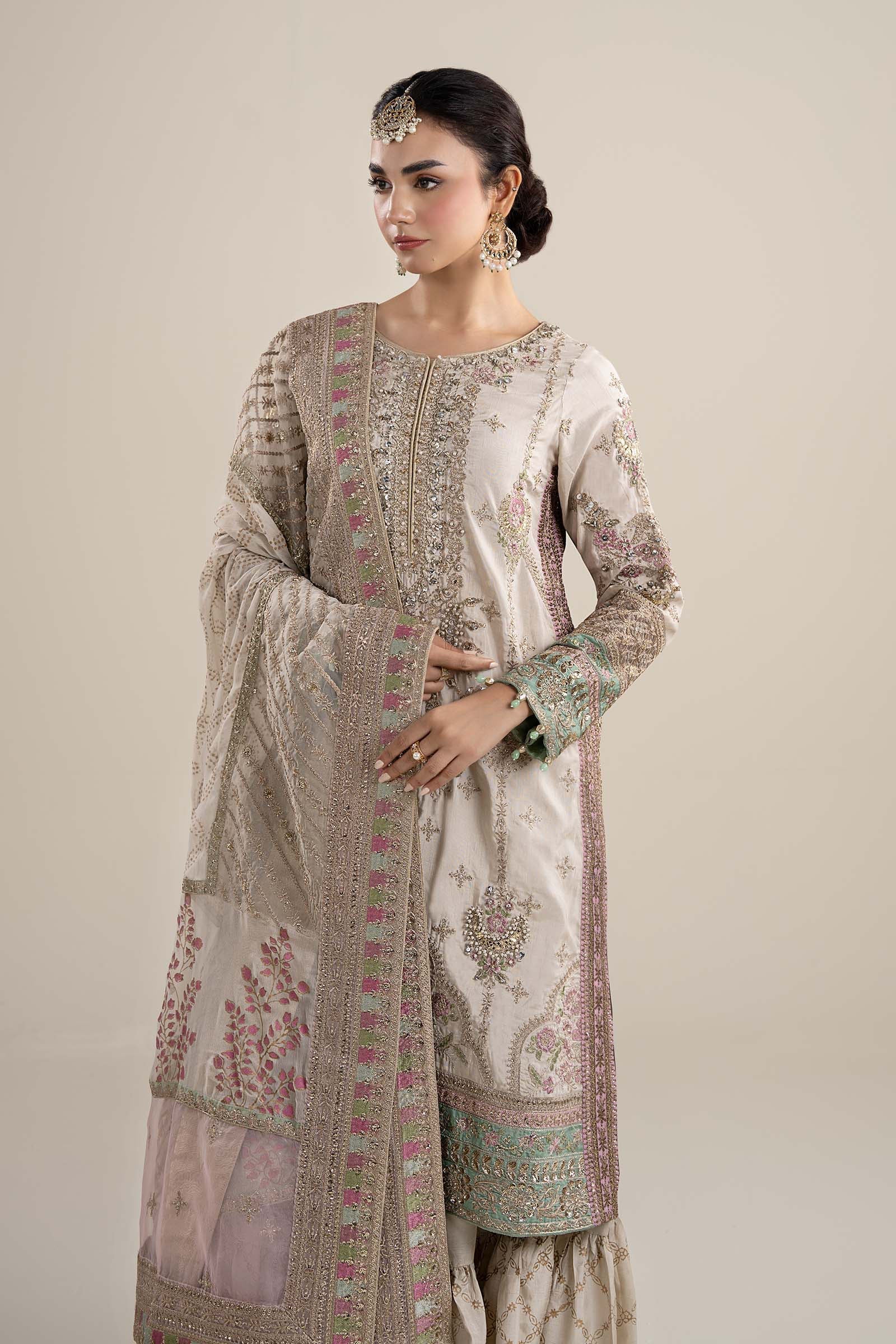 Maria B | Pre Fall Dresses | 3 Piece Embroidered Bamber Raw Silk Suit HH - by Libasekhas UK - Registered Vendor of : Maria B - 100% Original Designer Dress
