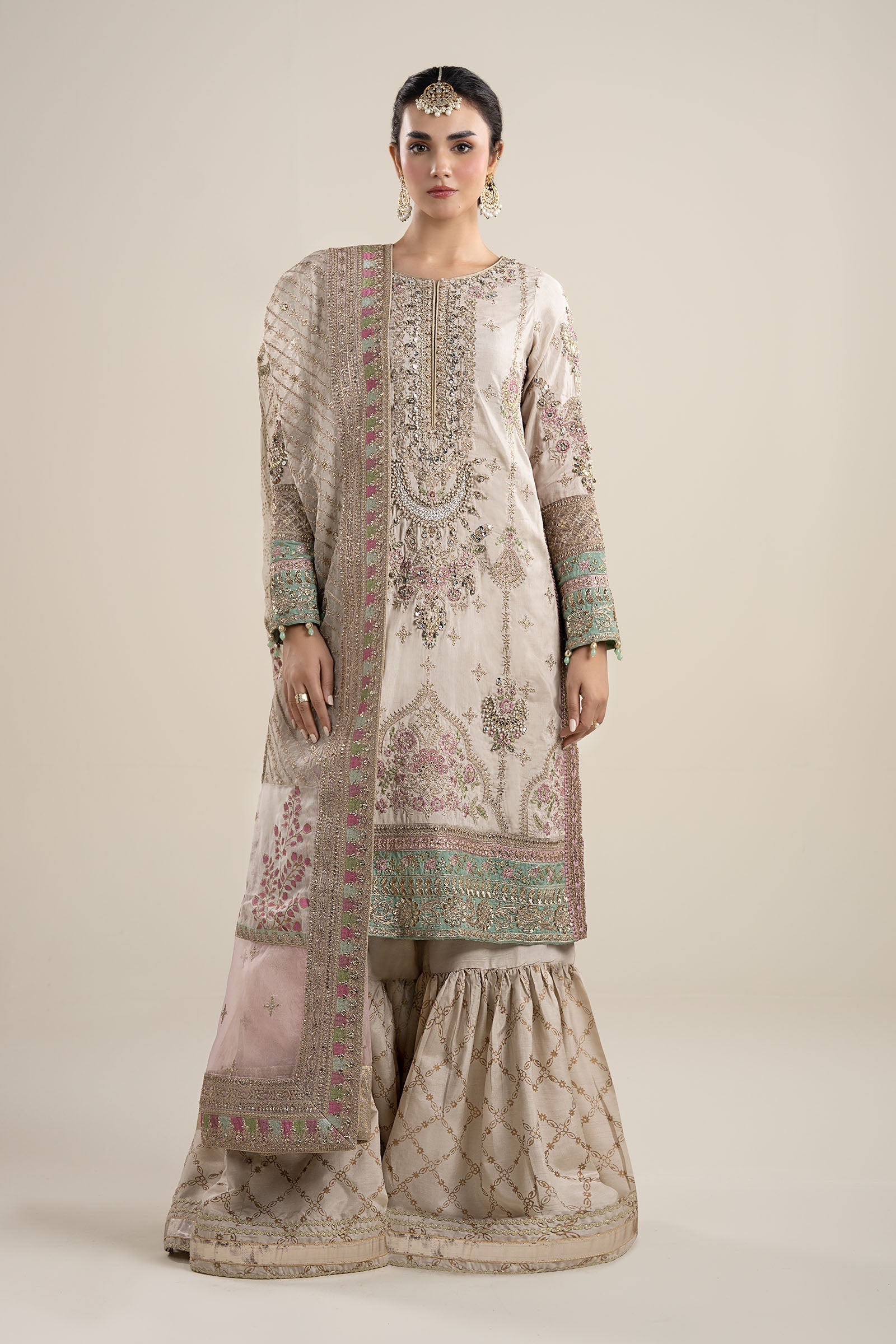 Maria B | Pre Fall Dresses | 3 Piece Embroidered Bamber Raw Silk Suit HH - by Libasekhas UK - Registered Vendor of : Maria B - 100% Original Designer Dress