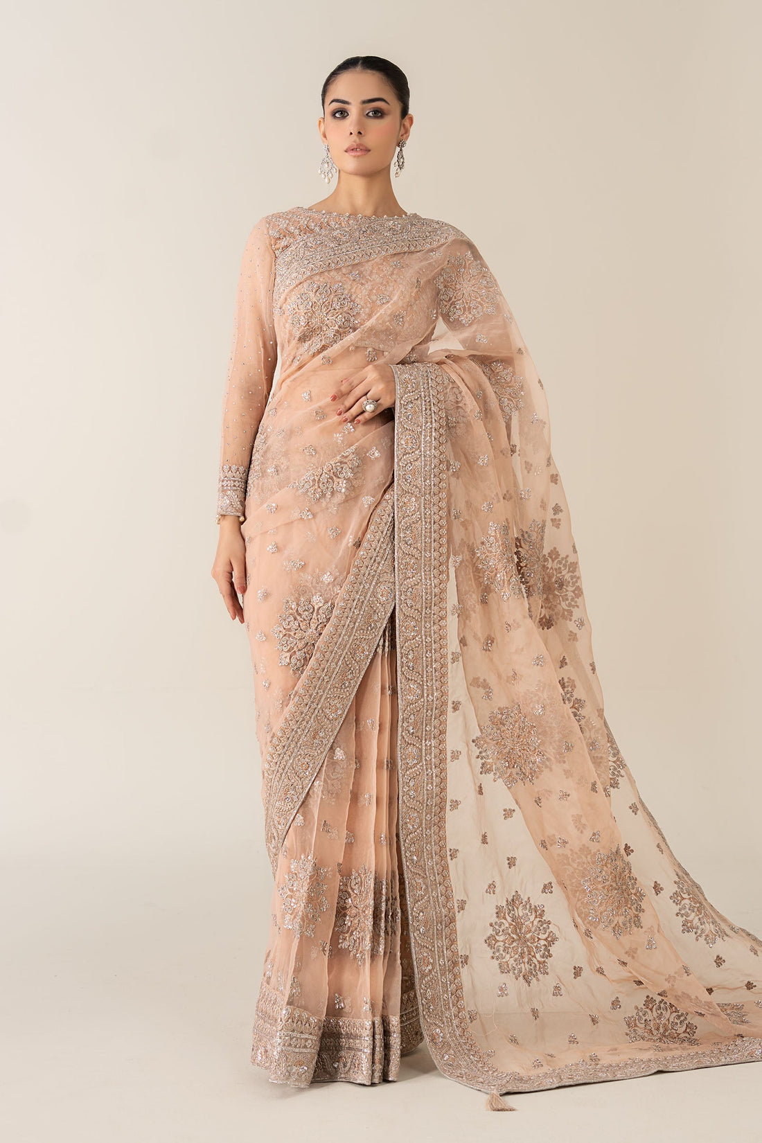Maria B | Pre Fall 25 | Organza Saree 09 - by Libasekhas UK - Registered Vendor of : Maria B - 100% Original Designer Dress