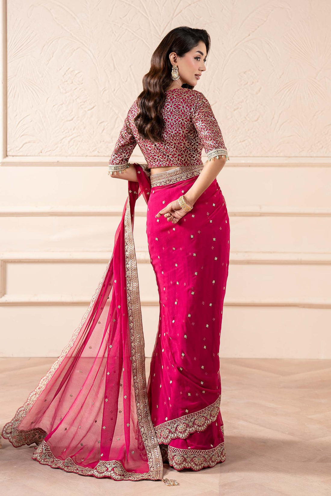 Maria B | Pre Fall Dresses | Embroidered Chiffon Saree ZW - by Libasekhas UK - Registered Vendor of : Maria B - 100% Original Designer Dress