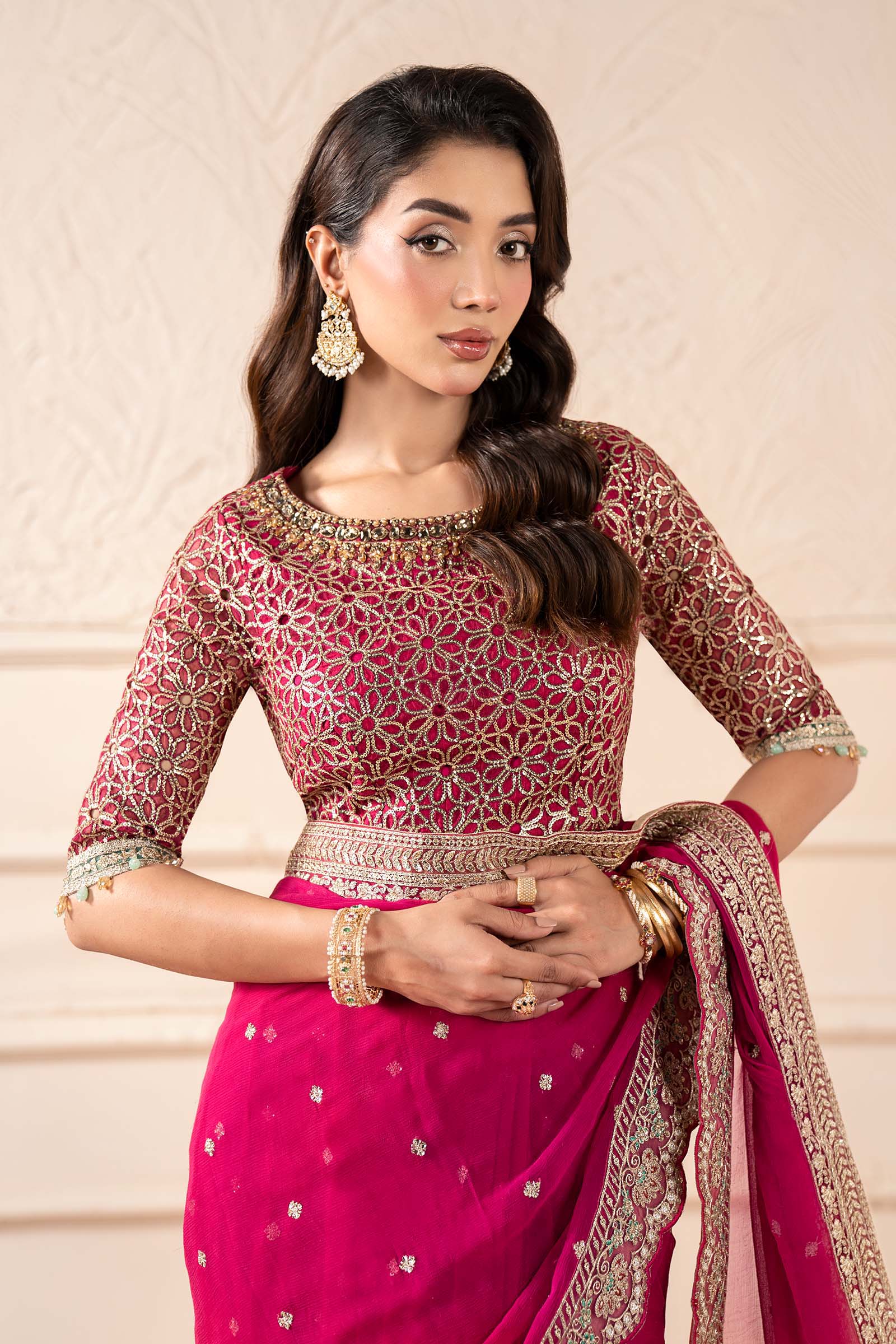 Maria B | Pre Fall Dresses | Embroidered Chiffon Saree ZW - by Libasekhas UK - Registered Vendor of : Maria B - 100% Original Designer Dress