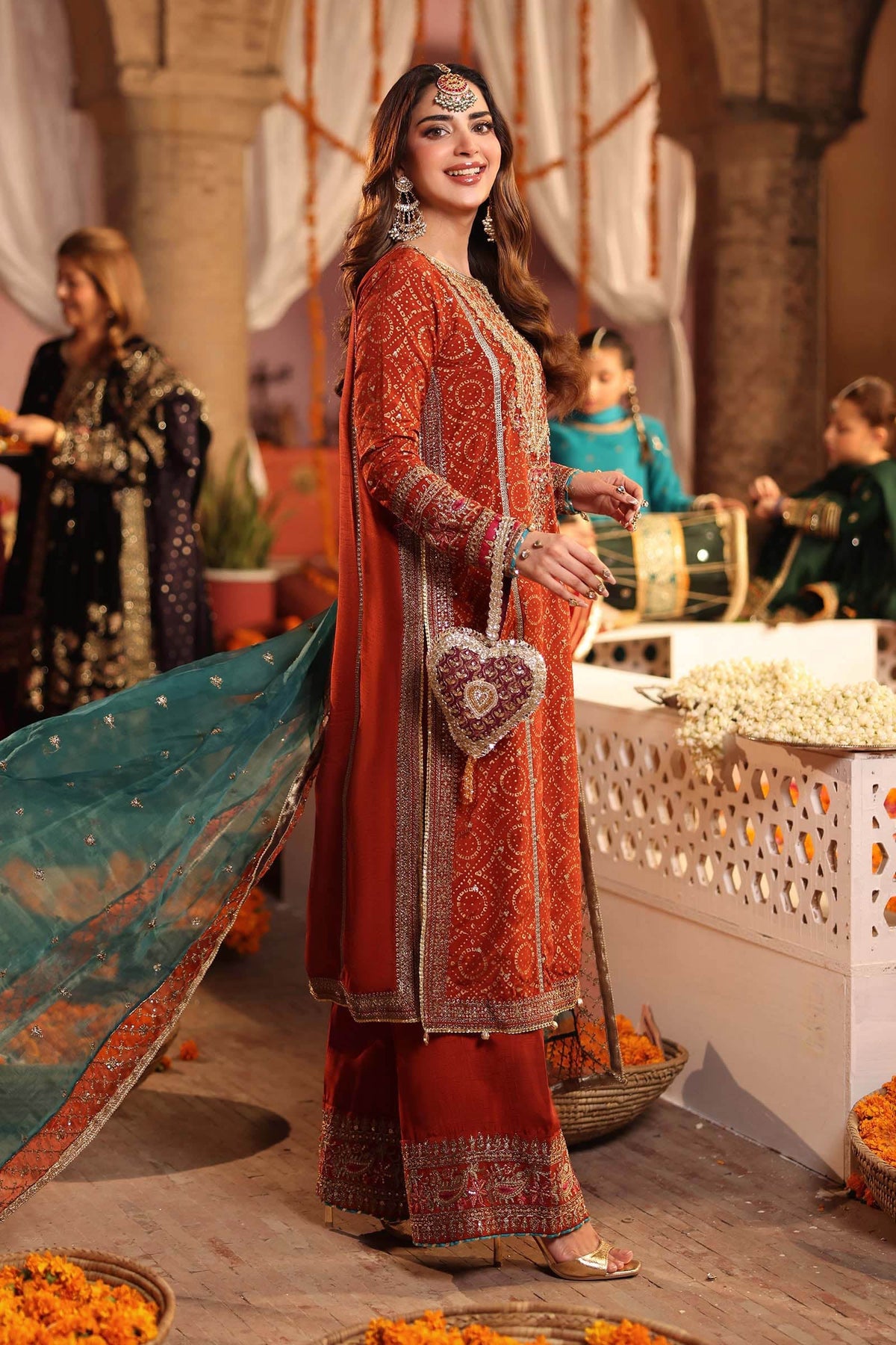 Maria B | Luxury Formals Pre Fall | SF-W25-08R1-Rust - by Libasekhas UK - Registered Vendor of : Maria B - 100% Original Designer Dress