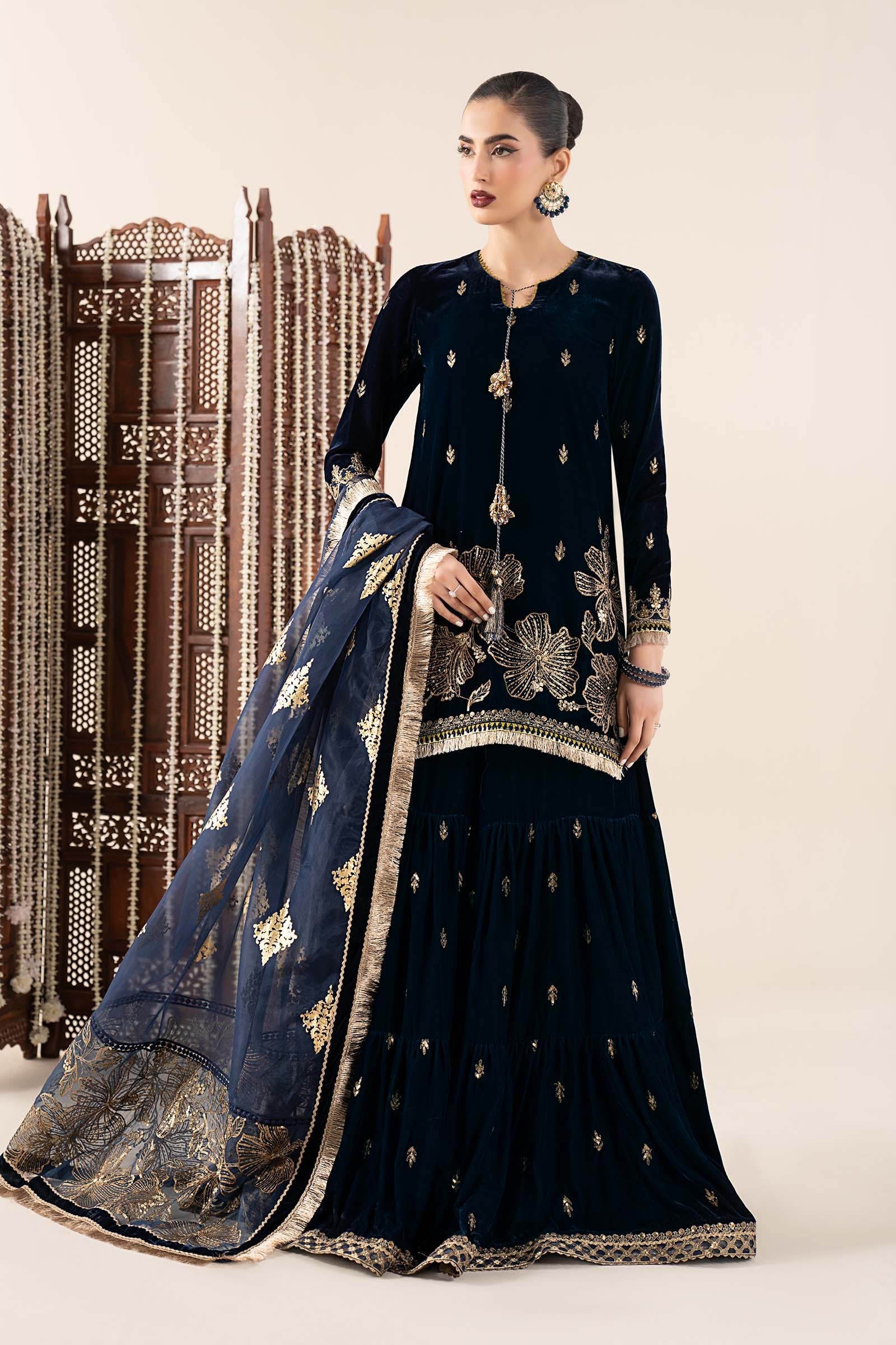 Maria B | Pre Fall 25 | SF-W25-43-Navy Blue - by Libasekhas UK - Registered Vendor of : Maria B - 100% Original Designer Dress