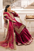 Maria B | Pre Fall Dresses | 3 Piece Embroidered Raw Silk Suit Redish Pink - by Libasekhas UK - Registered Vendor of : Maria B - 100% Original Designer Dress