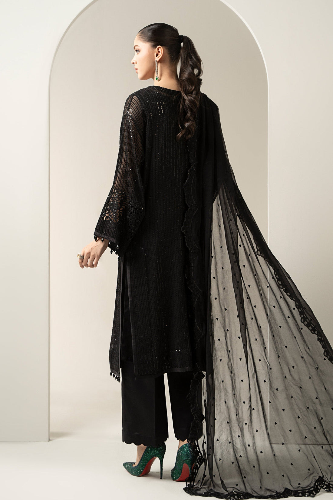 Maria B | Pre Fall Dresses | 3 Piece Embroidered Chiffon Suit Black - by Libasekhas UK - Registered Vendor of : Maria B - 100% Original Designer Dress