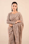 Maria B | Pre Fall Dresses | Embroidered Net Saree Light Skin - by Libasekhas UK - Registered Vendor of : Maria B - 100% Original Designer Dress