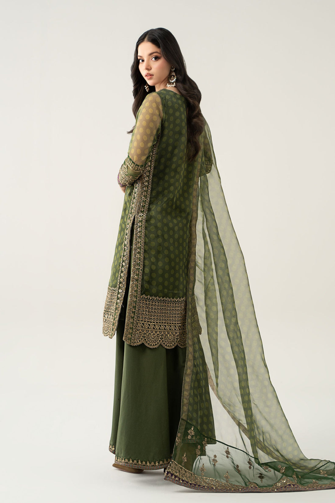 Maria B | Pre Fall Dresses | 3 Piece Embroidered Suit Deep Olive Green - by Libasekhas UK - Registered Vendor of : Maria B - 100% Original Designer Dress