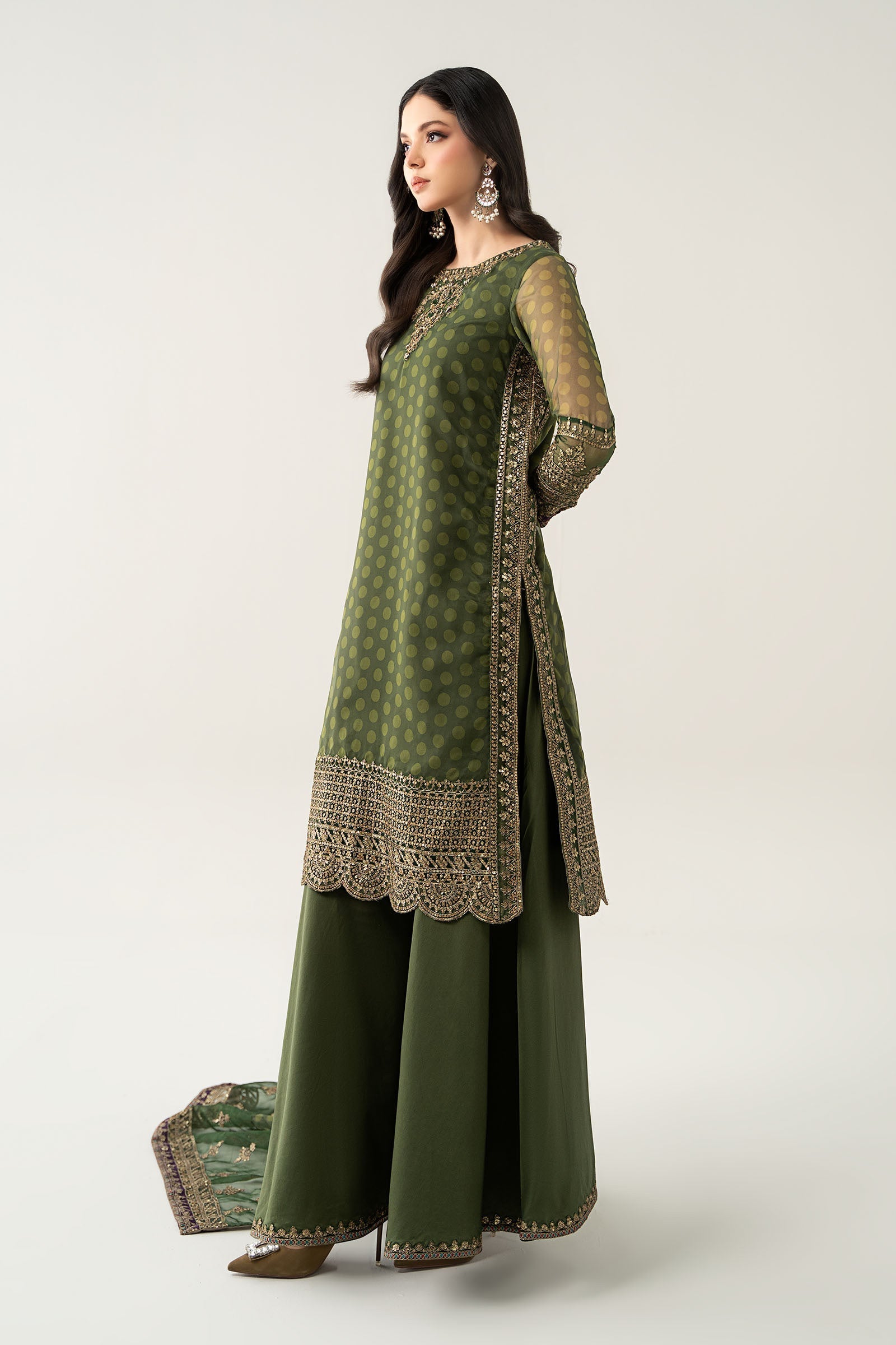 Maria B | Pre Fall Dresses | 3 Piece Embroidered Suit Deep Olive Green - by Libasekhas UK - Registered Vendor of : Maria B - 100% Original Designer Dress