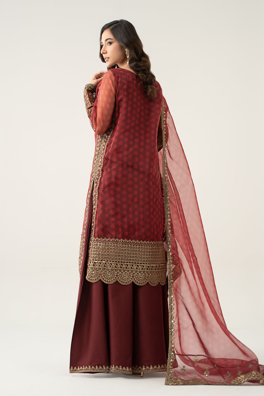 Maria B | Pre Fall Dresses | 3 Piece Embroidered Suit Marron - by Libasekhas UK - Registered Vendor of : Maria B - 100% Original Designer Dress