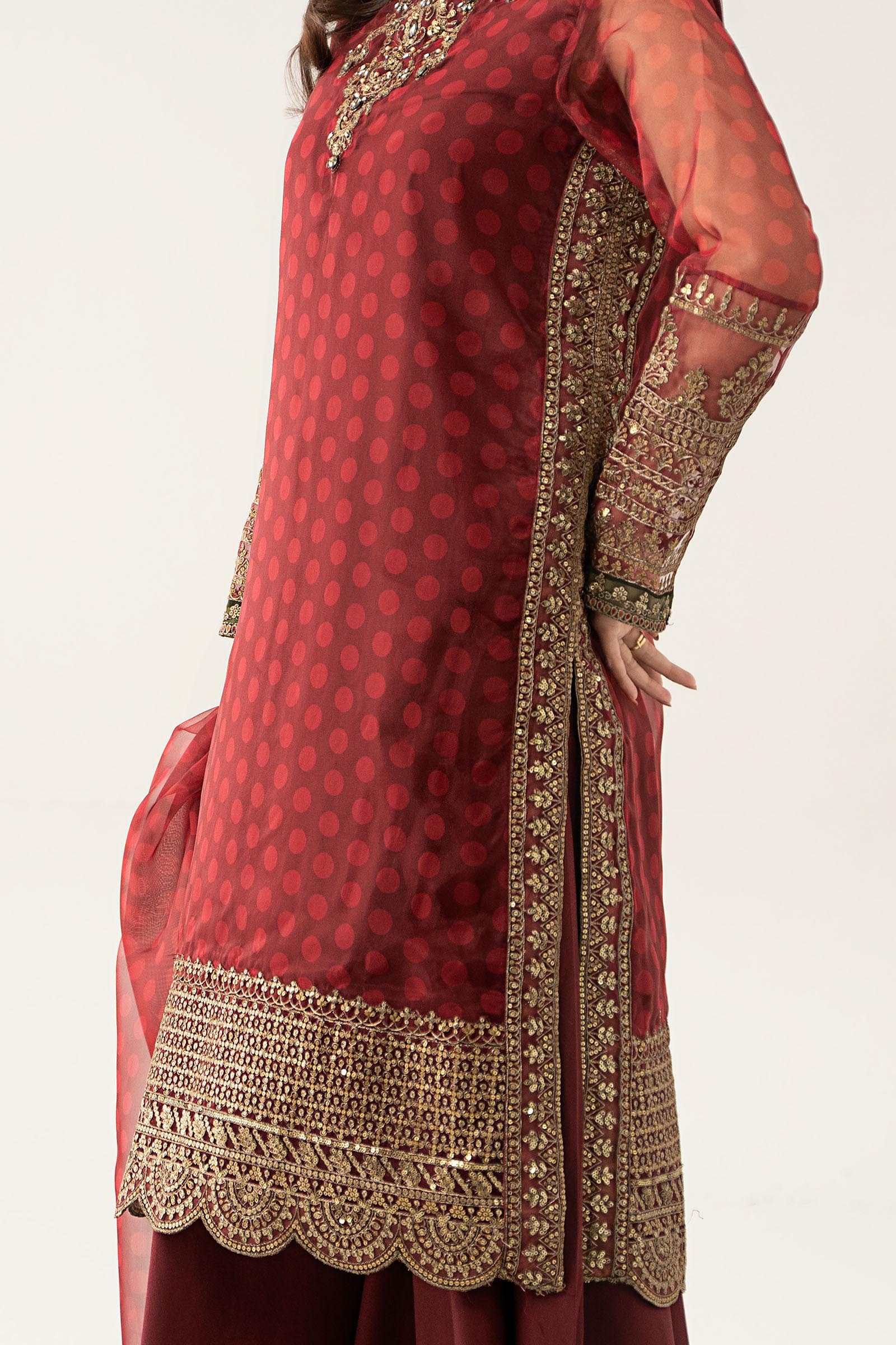 Maria B | Pre Fall Dresses | 3 Piece Embroidered Suit Marron - by Libasekhas UK - Registered Vendor of : Maria B - 100% Original Designer Dress