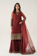 Maria B | Pre Fall Dresses | 3 Piece Embroidered Suit Marron - by Libasekhas UK - Registered Vendor of : Maria B - 100% Original Designer Dress