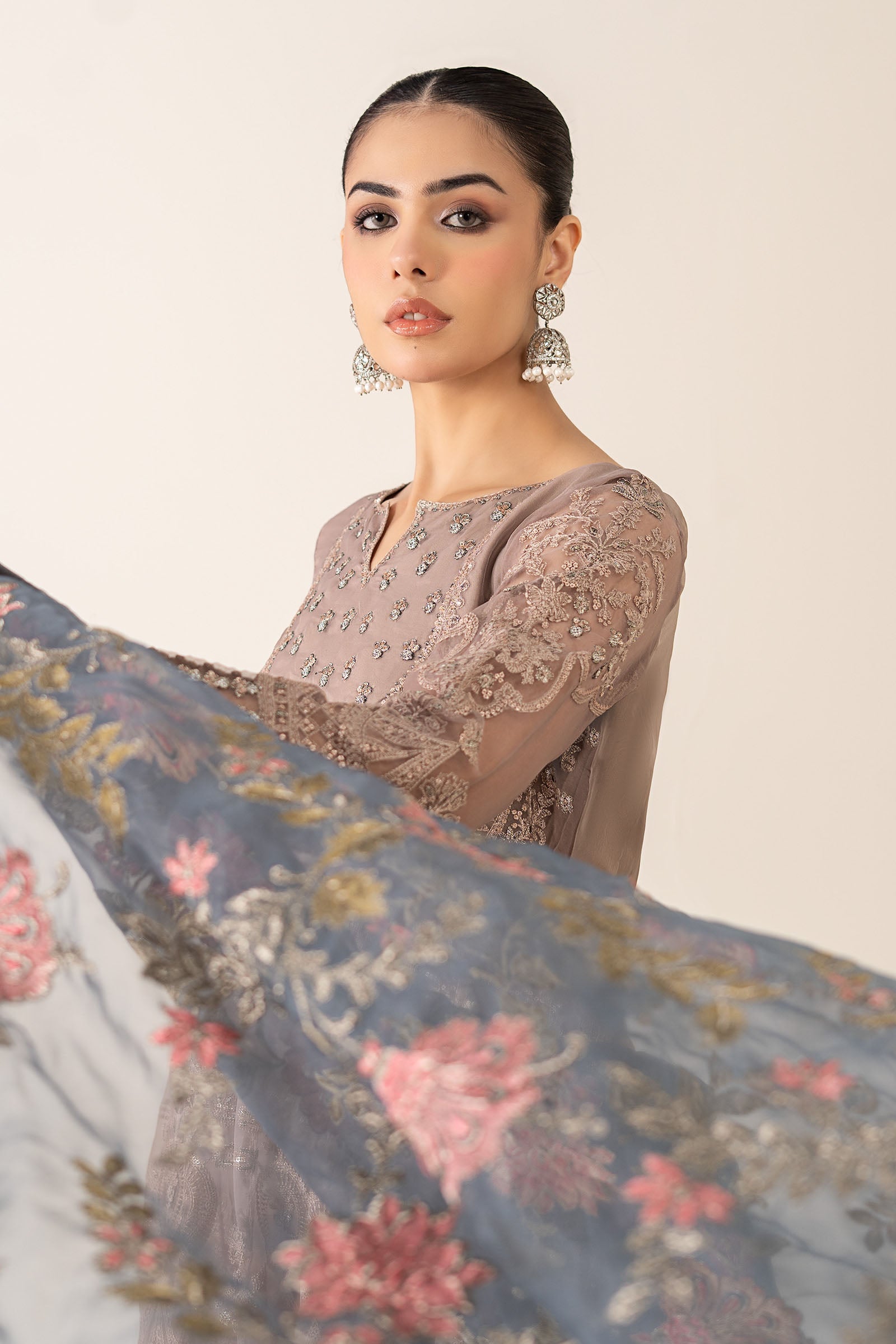 Maria B | Pre Fall Dresses | 3 Piece Embroidered Suit Gray - by Libasekhas UK - Registered Vendor of : Maria B - 100% Original Designer Dress