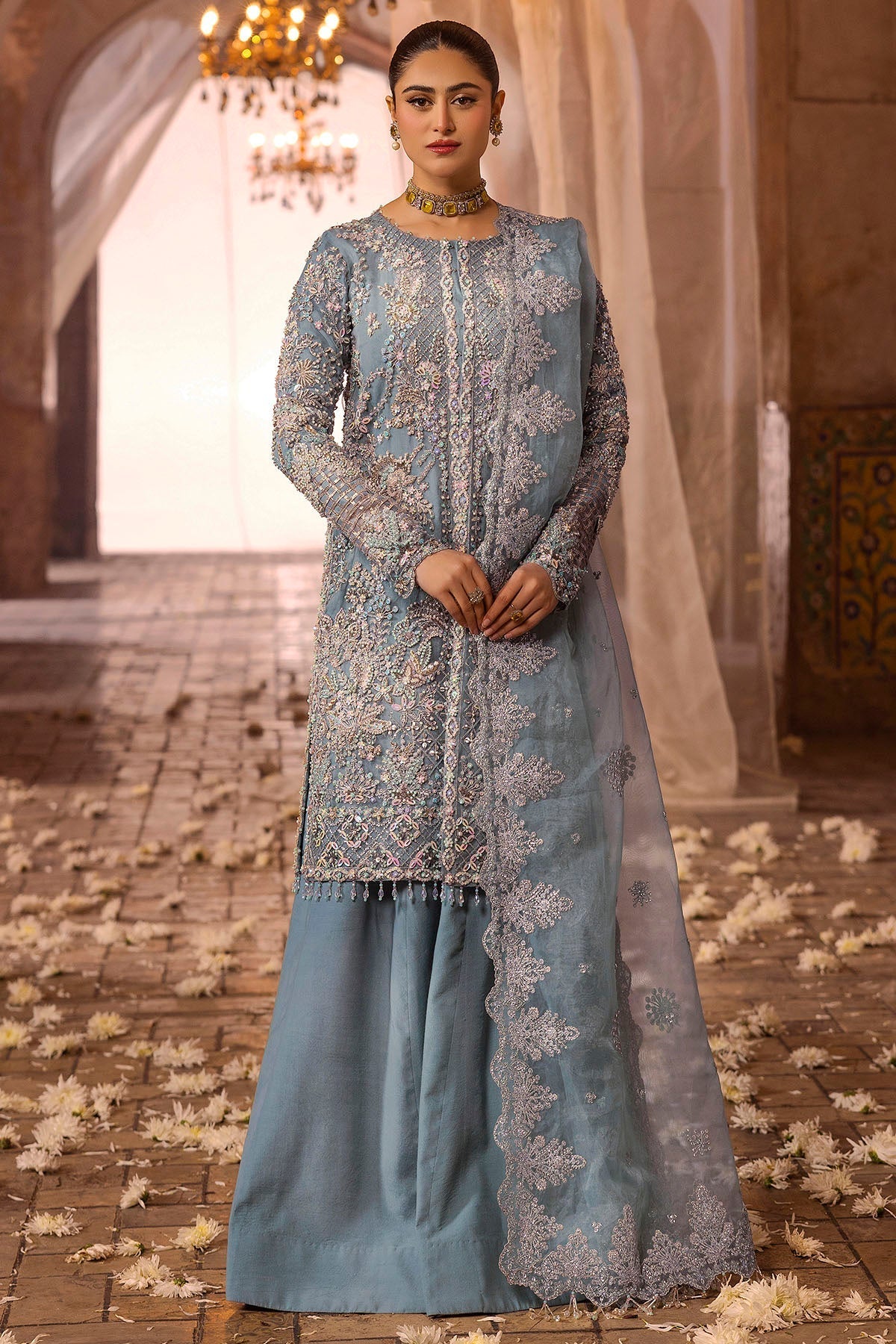 Motifz | Bridal Couture | 0014-FIROZEH EMBROIDERED ORGANZA STITCHED - by - Libasekhas UK - Registered Vendor of : Motifz - 100% Original Designer Dresss