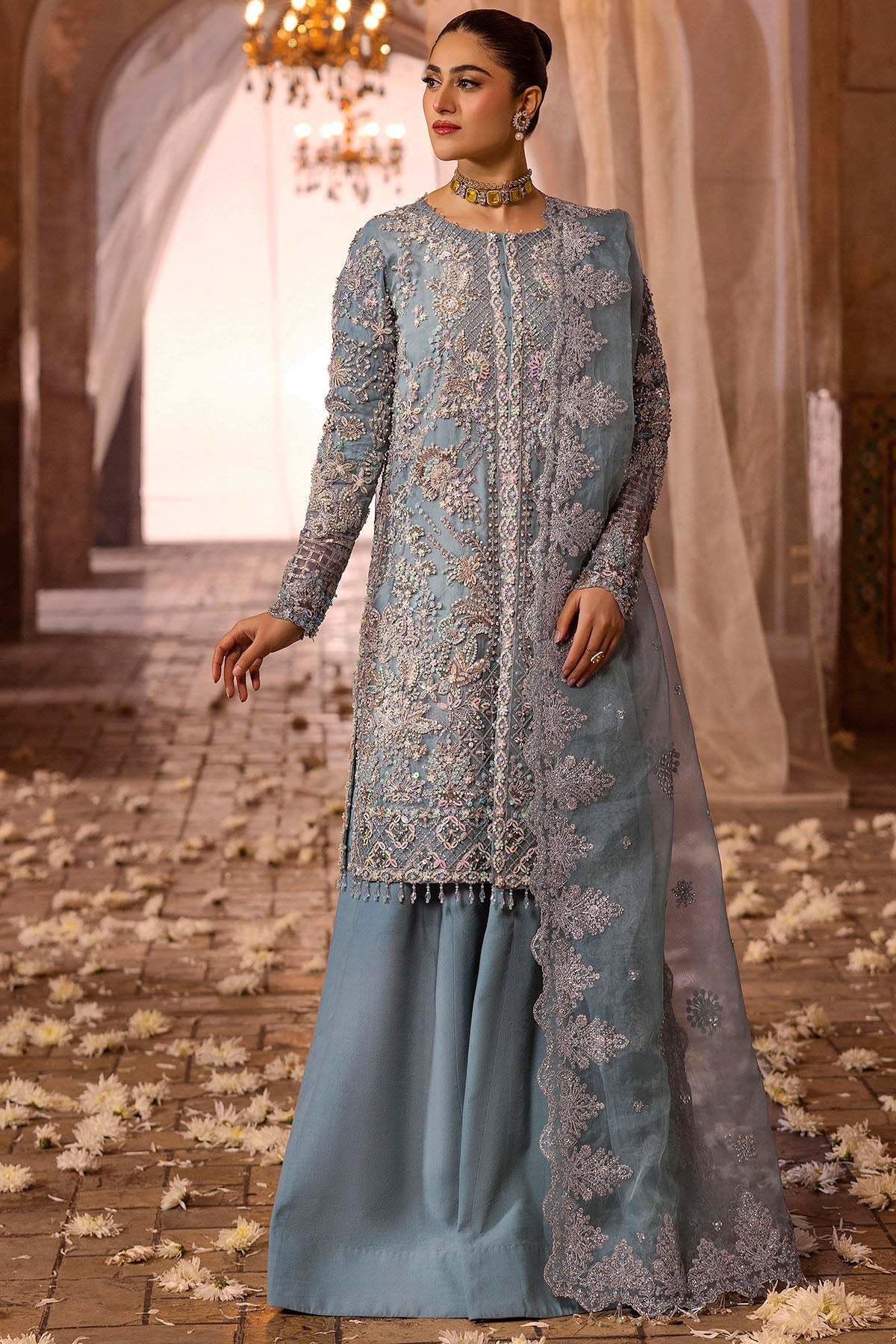 Motifz | Bridal Couture | 0014-FIROZEH EMBROIDERED ORGANZA STITCHED - by - Libasekhas UK - Registered Vendor of : Motifz - 100% Original Designer Dresss