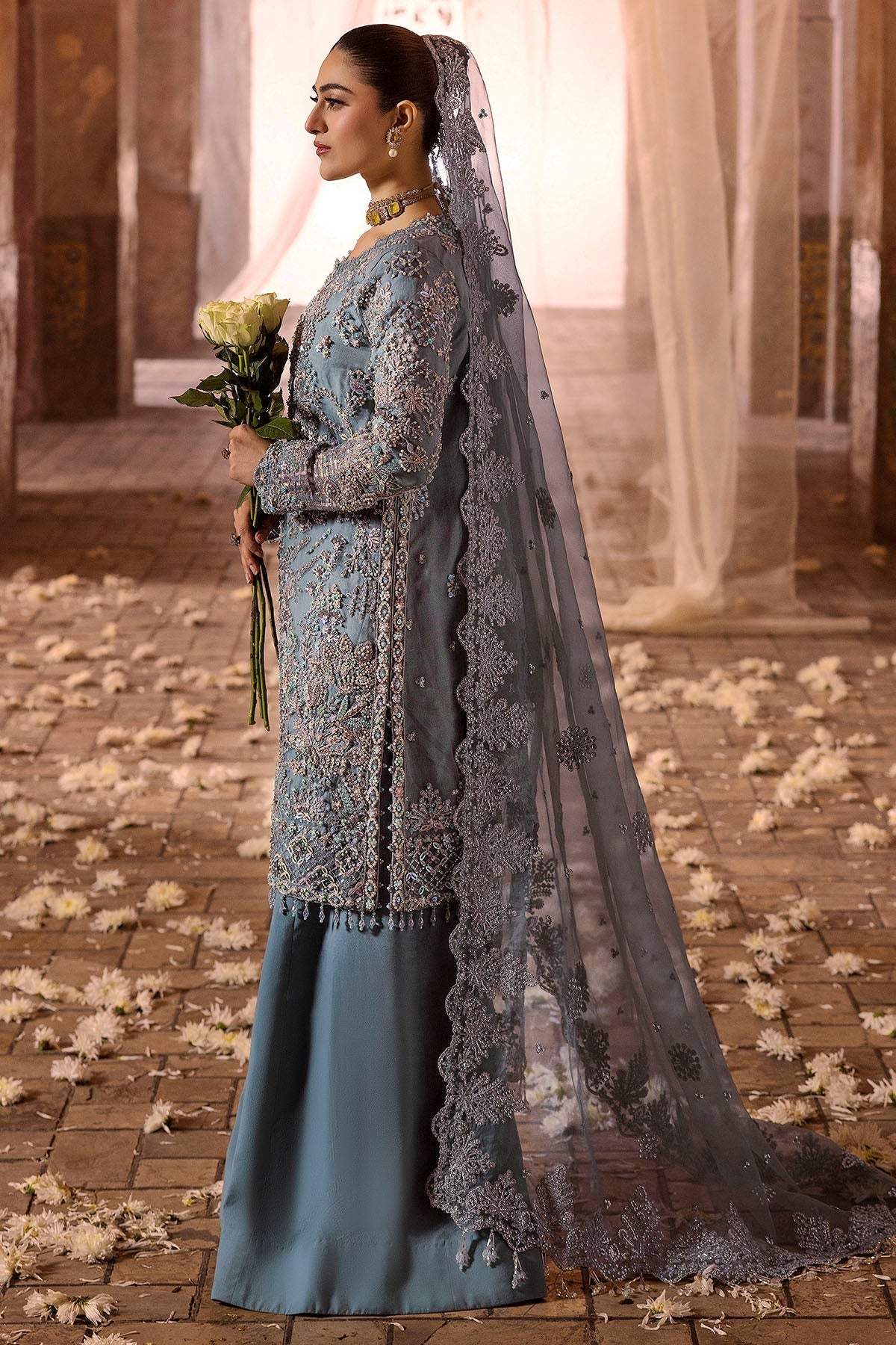 Motifz | Bridal Couture | 0014-FIROZEH EMBROIDERED ORGANZA STITCHED - by - Libasekhas UK - Registered Vendor of : Motifz - 100% Original Designer Dresss