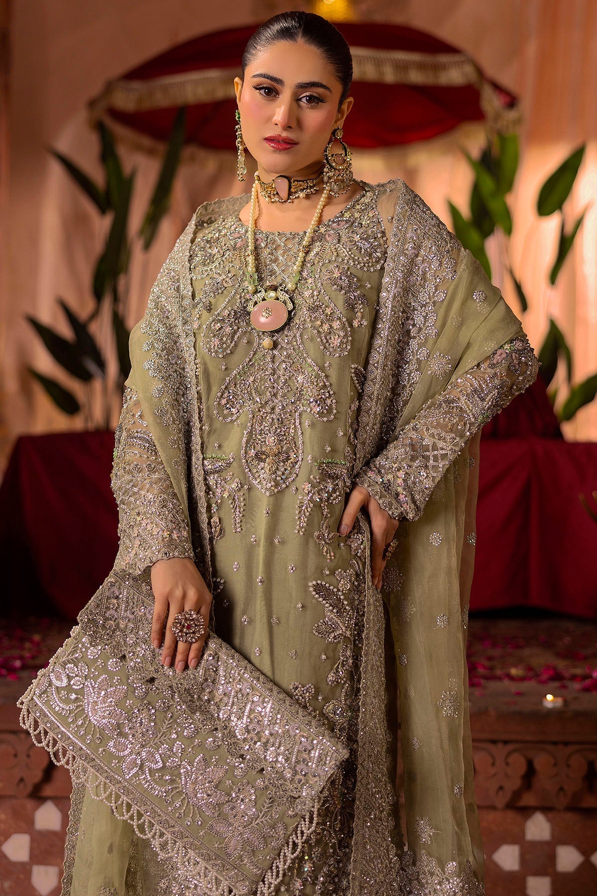 Motifz | Bridal Couture | 0016-MEERAZ EMBROIDERED ORGANZA STITCHED - by - Libasekhas UK - Registered Vendor of : Motifz - 100% Original Designer Dresss