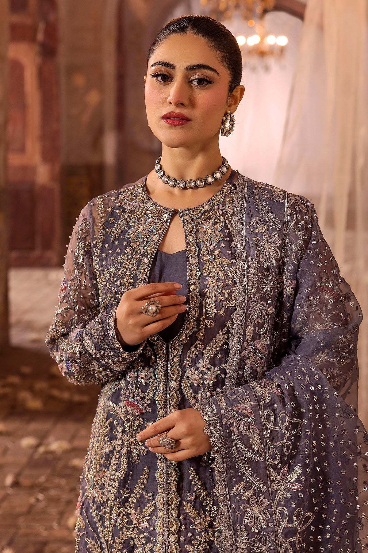 Motifz | Bridal Couture | 0018-ZURIAH EMBROIDERED ORGANZA STITCHED - by - Libasekhas UK - Registered Vendor of : Motifz - 100% Original Designer Dresss