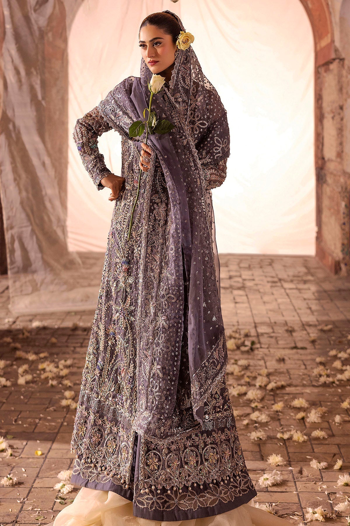Motifz | Bridal Couture | 0018-ZURIAH EMBROIDERED ORGANZA STITCHED - by - Libasekhas UK - Registered Vendor of : Motifz - 100% Original Designer Dresss