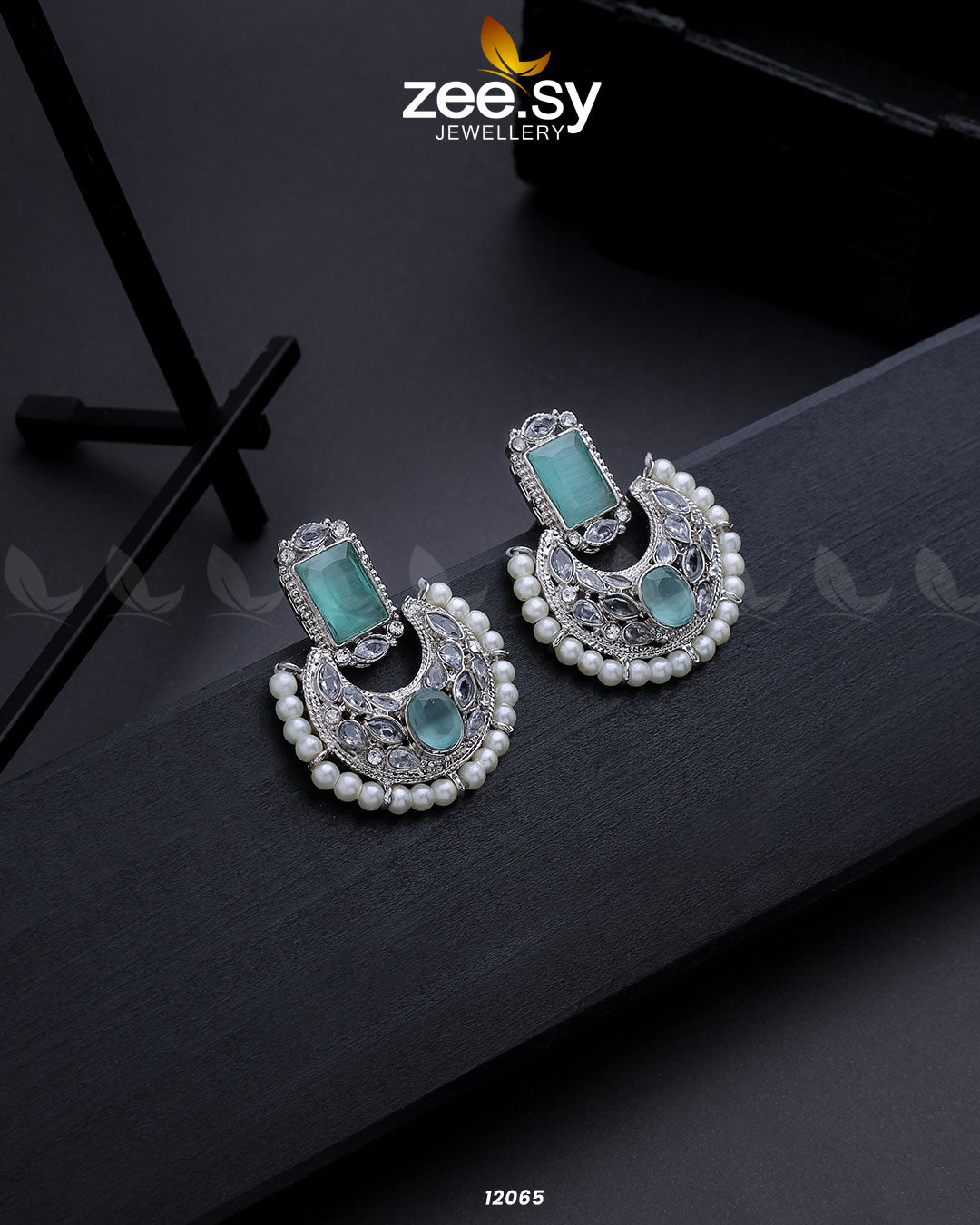 Silver Cluster Pearl Earring - by - Libasekhas UK - Registered Vendor of : Zeesy - 100% Original Designer Dresss
