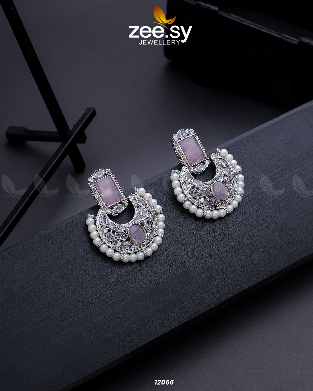 Silver Cluster Pearl Earring - by - Libasekhas UK - Registered Vendor of : Zeesy - 100% Original Designer Dresss