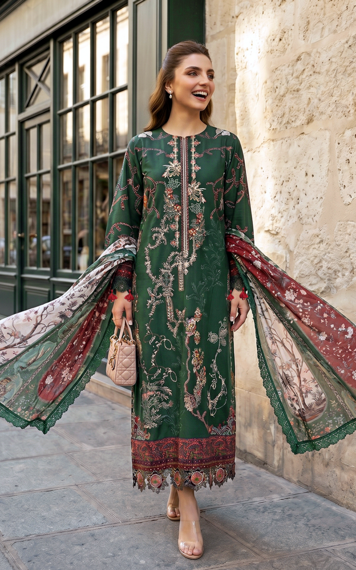 Asifa and Nabeel | Summer Lawn 26 | Green Majestic (SL26-01) - by Libasekhas UK - Registered Vendor of : Asifa and Nabeel - 100% Original Designer Dress