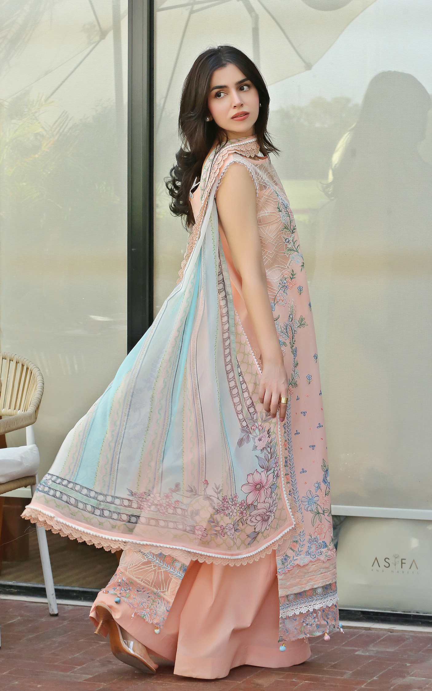 Asifa and Nabeel | Summer Lawn 26 | Peach Garden (SL26-05) - by Libasekhas UK - Registered Vendor of : Asifa and Nabeel - 100% Original Designer Dress