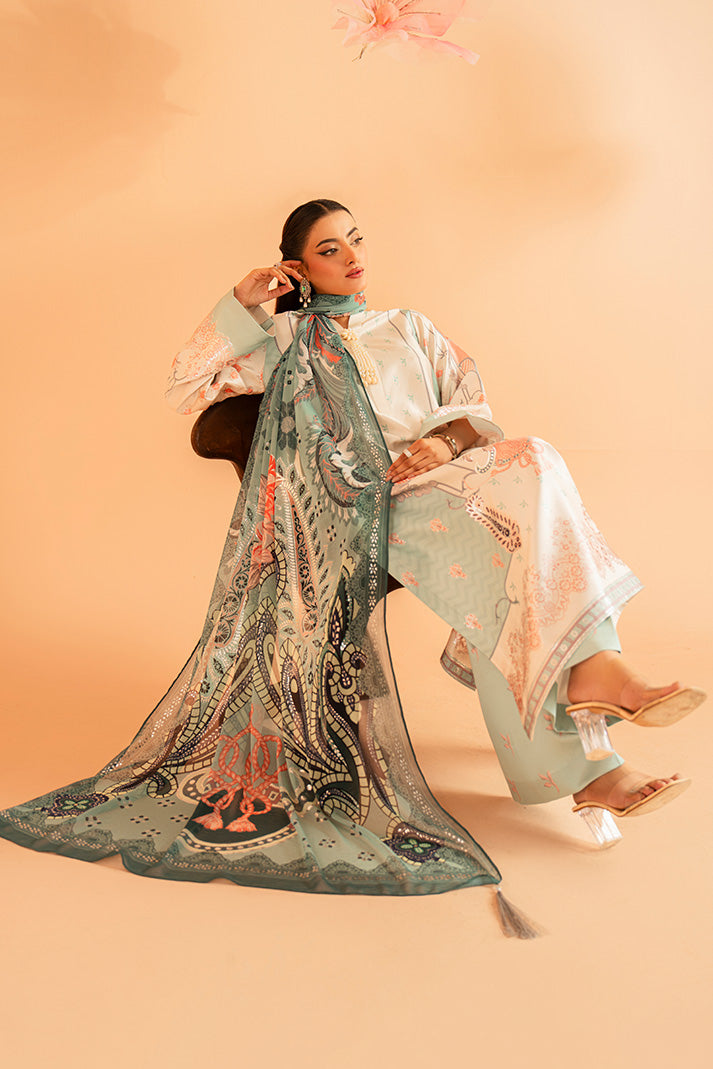 Imrozia Premium | Amelia Printed Silk | SP-149 Celeste Bloom - by Libasekhas UK - Registered Vendor of : Imrozia Premium - 100% Original Designer Dress