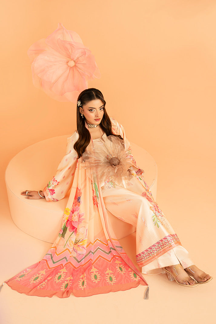 Imrozia Premium | Amelia Printed Silk | SP-152 Peach Etoile - by Libasekhas UK - Registered Vendor of : Imrozia Premium - 100% Original Designer Dress