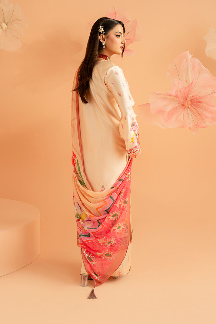 Imrozia Premium | Amelia Printed Silk | SP-152 Peach Etoile - by Libasekhas UK - Registered Vendor of : Imrozia Premium - 100% Original Designer Dress