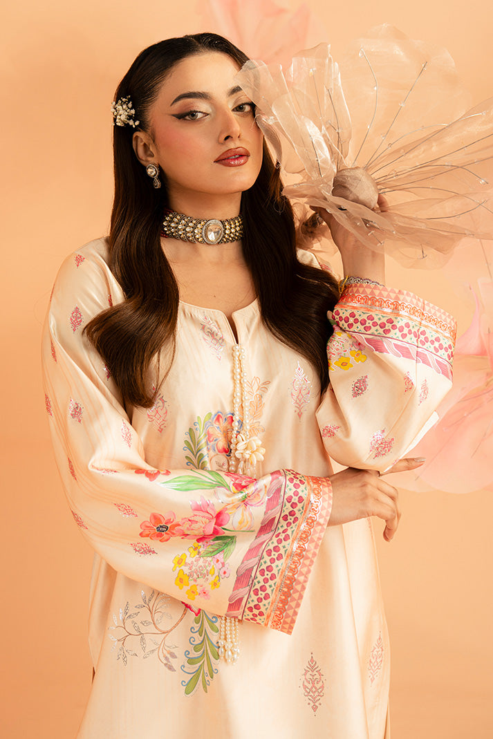 Imrozia Premium | Amelia Printed Silk | SP-152 Peach Etoile - by Libasekhas UK - Registered Vendor of : Imrozia Premium - 100% Original Designer Dress