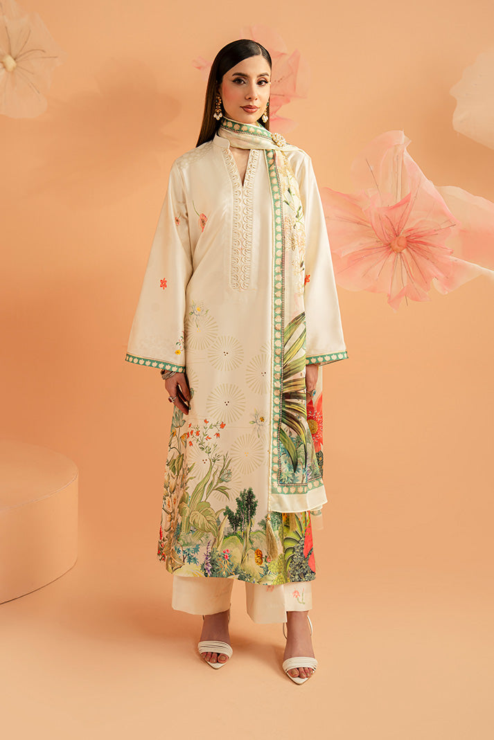 Imrozia Premium | Amelia Printed Silk | SP-153 Ivory Botanica - by Libasekhas UK - Registered Vendor of : Imrozia Premium - 100% Original Designer Dress