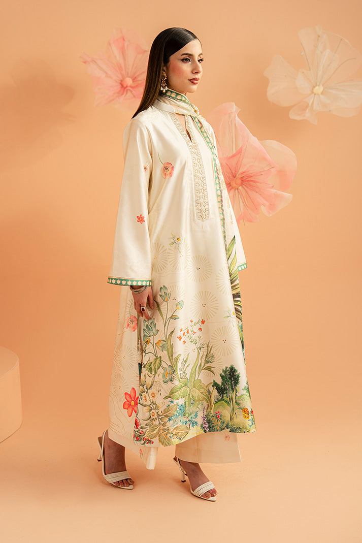 Imrozia Premium | Amelia Printed Silk | SP-153 Ivory Botanica - by Libasekhas UK - Registered Vendor of : Imrozia Premium - 100% Original Designer Dress