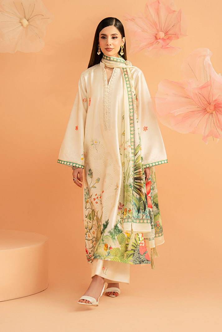 Imrozia Premium | Amelia Printed Silk | SP-153 Ivory Botanica - by Libasekhas UK - Registered Vendor of : Imrozia Premium - 100% Original Designer Dress