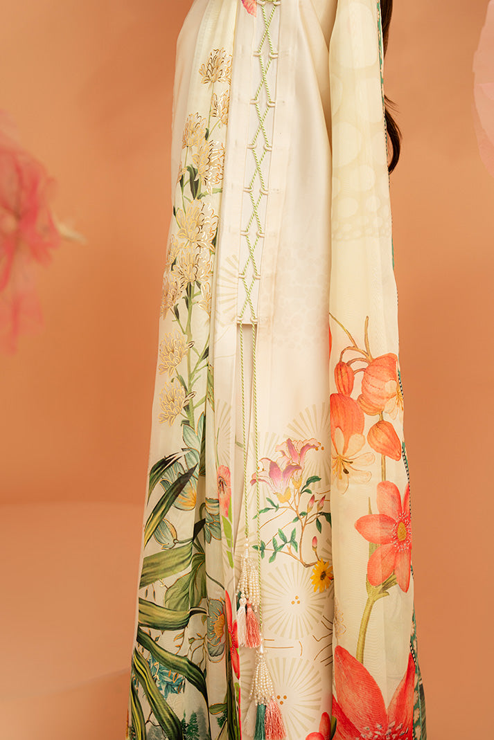 Imrozia Premium | Amelia Printed Silk | SP-153 Ivory Botanica - by Libasekhas UK - Registered Vendor of : Imrozia Premium - 100% Original Designer Dress