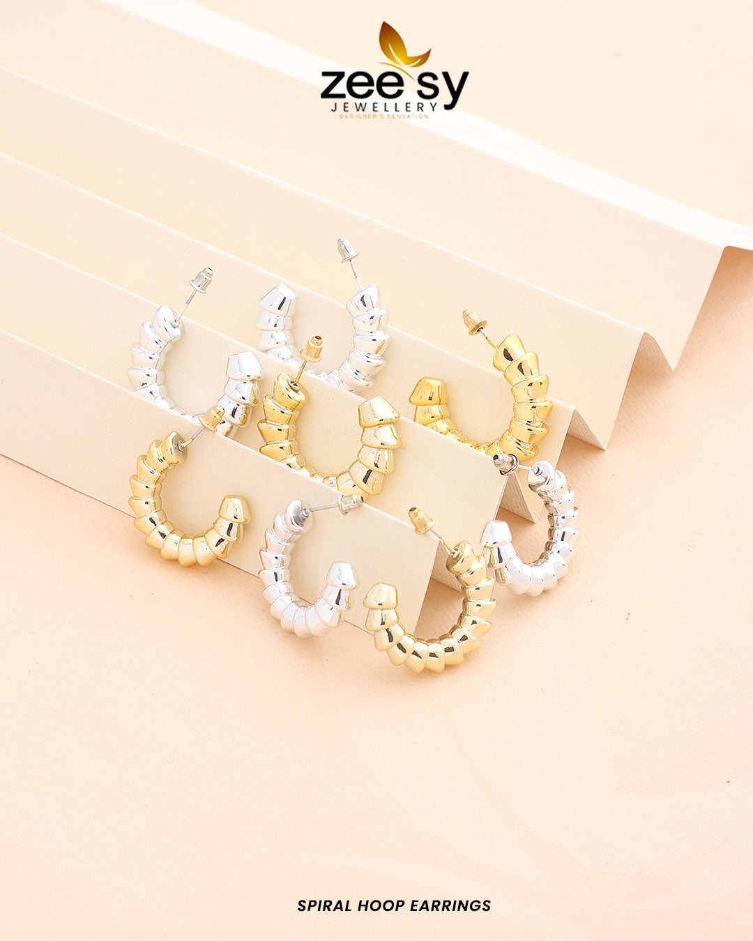 Spiral Hoop Earrings - by - Libasekhas UK - Registered Vendor of : Zeesy - 100% Original Designer Dresss