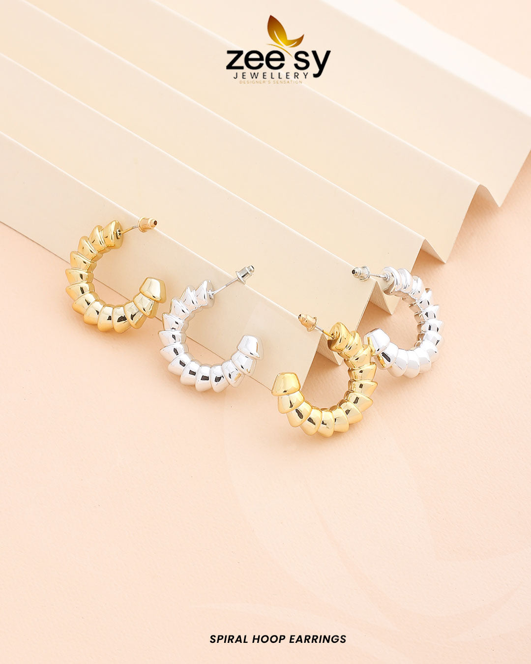 Spiral Hoop Earrings - by - Libasekhas UK - Registered Vendor of : Zeesy - 100% Original Designer Dresss