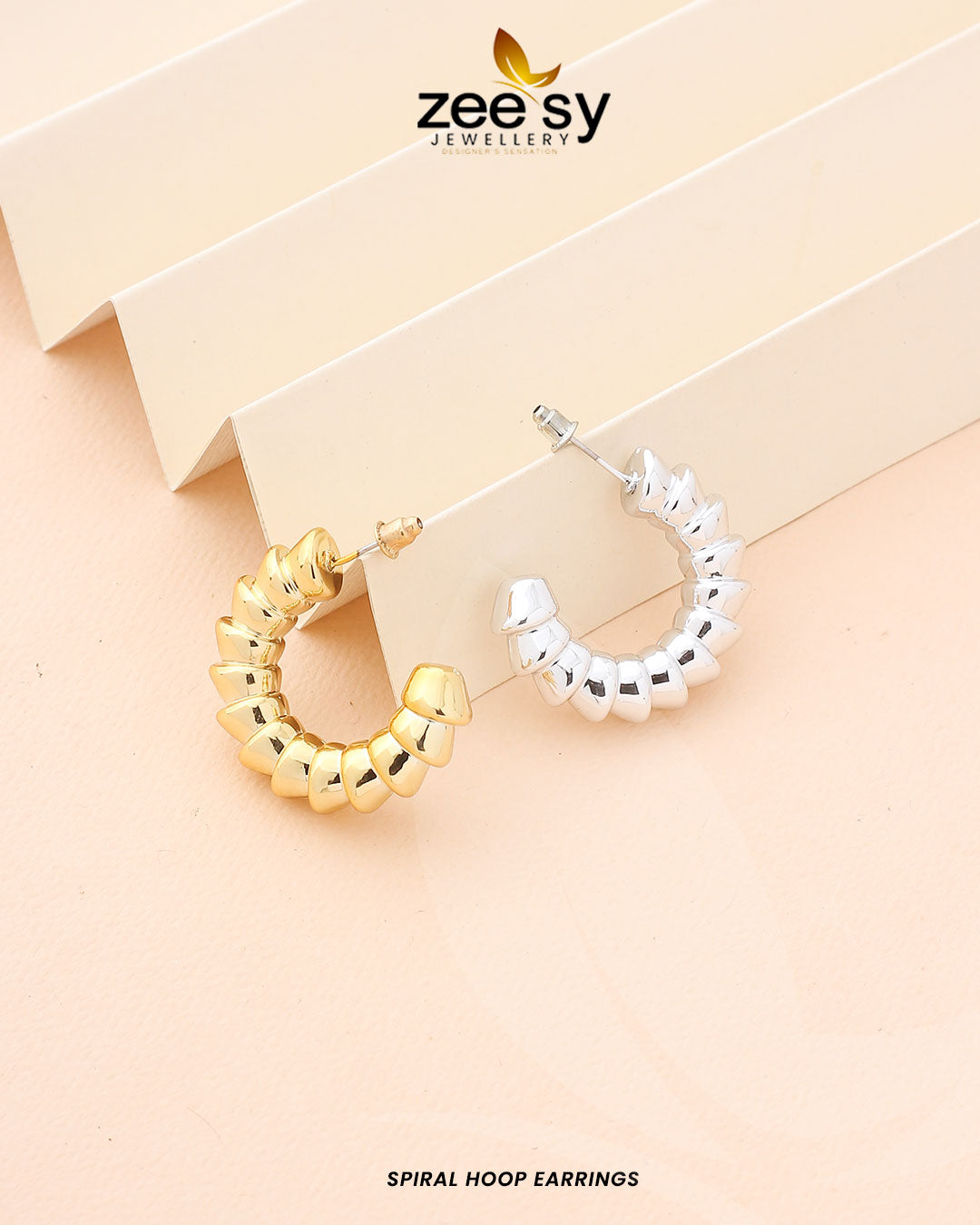 Spiral Hoop Earrings - by - Libasekhas UK - Registered Vendor of : Zeesy - 100% Original Designer Dresss