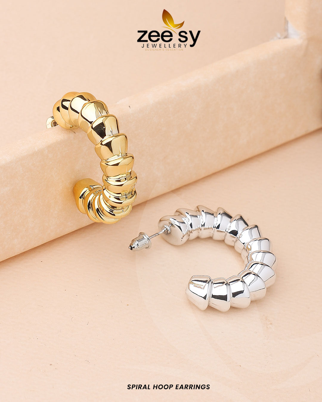 Spiral Hoop Earrings - by - Libasekhas UK - Registered Vendor of : Zeesy - 100% Original Designer Dresss
