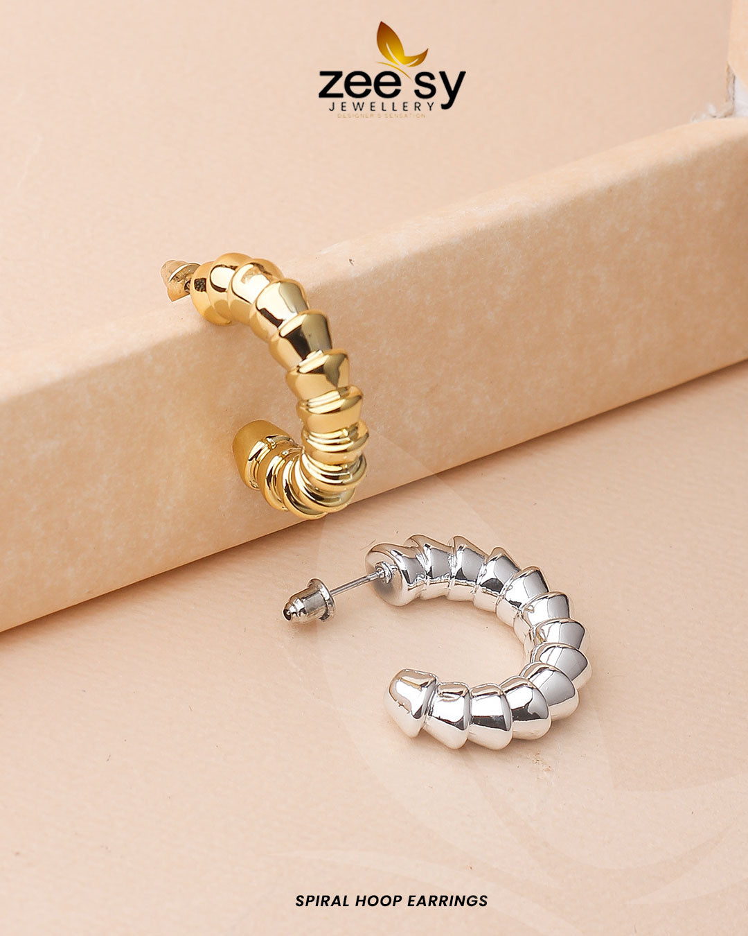 Spiral Hoop Earrings - by - Libasekhas UK - Registered Vendor of : Zeesy - 100% Original Designer Dresss