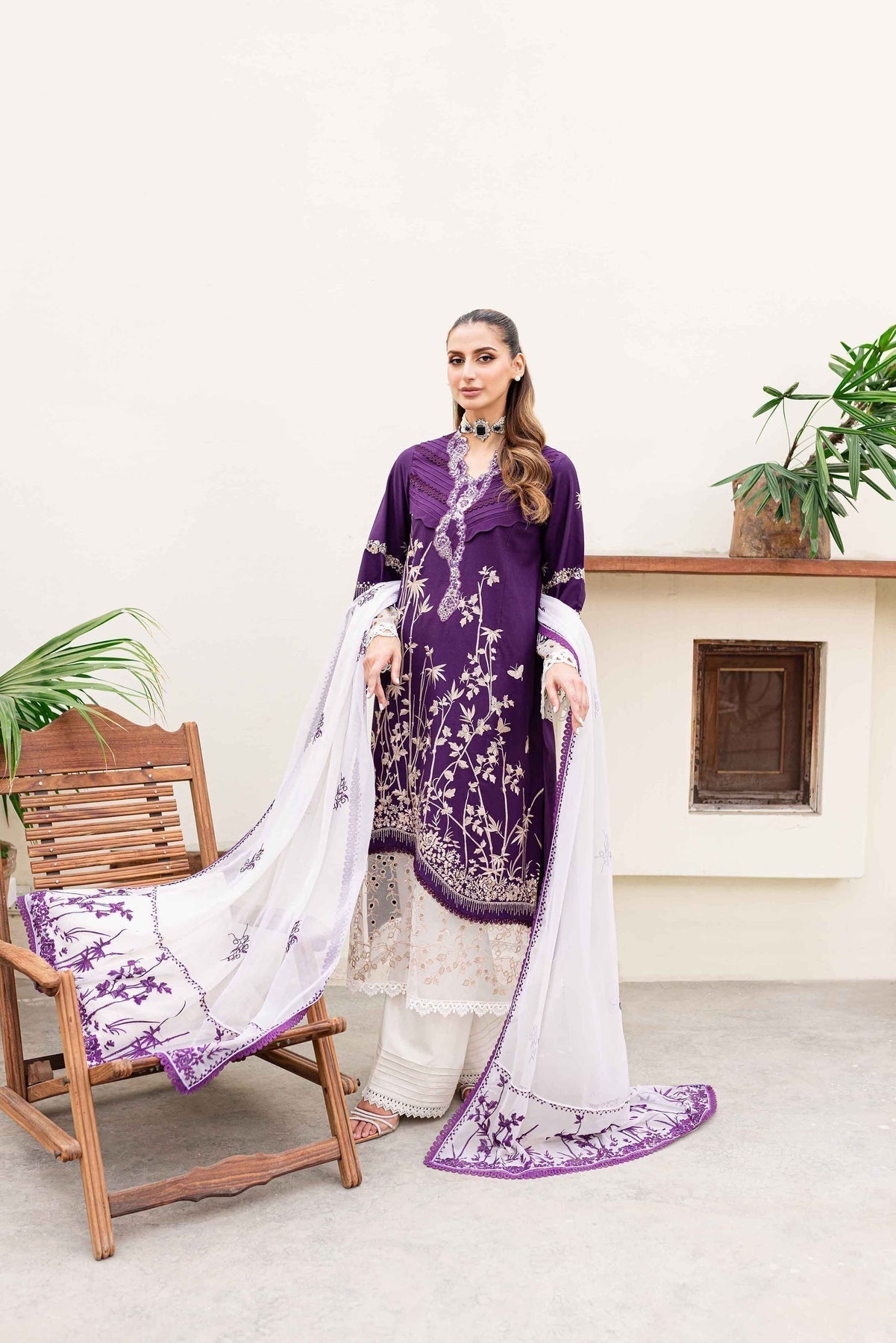 Sable Vogue | Shiree Lawn 24 | Plum Orchid - by - Libasekhas UK - Registered Vendor of : Sable Vogue - 100% Original Designer Dresss
