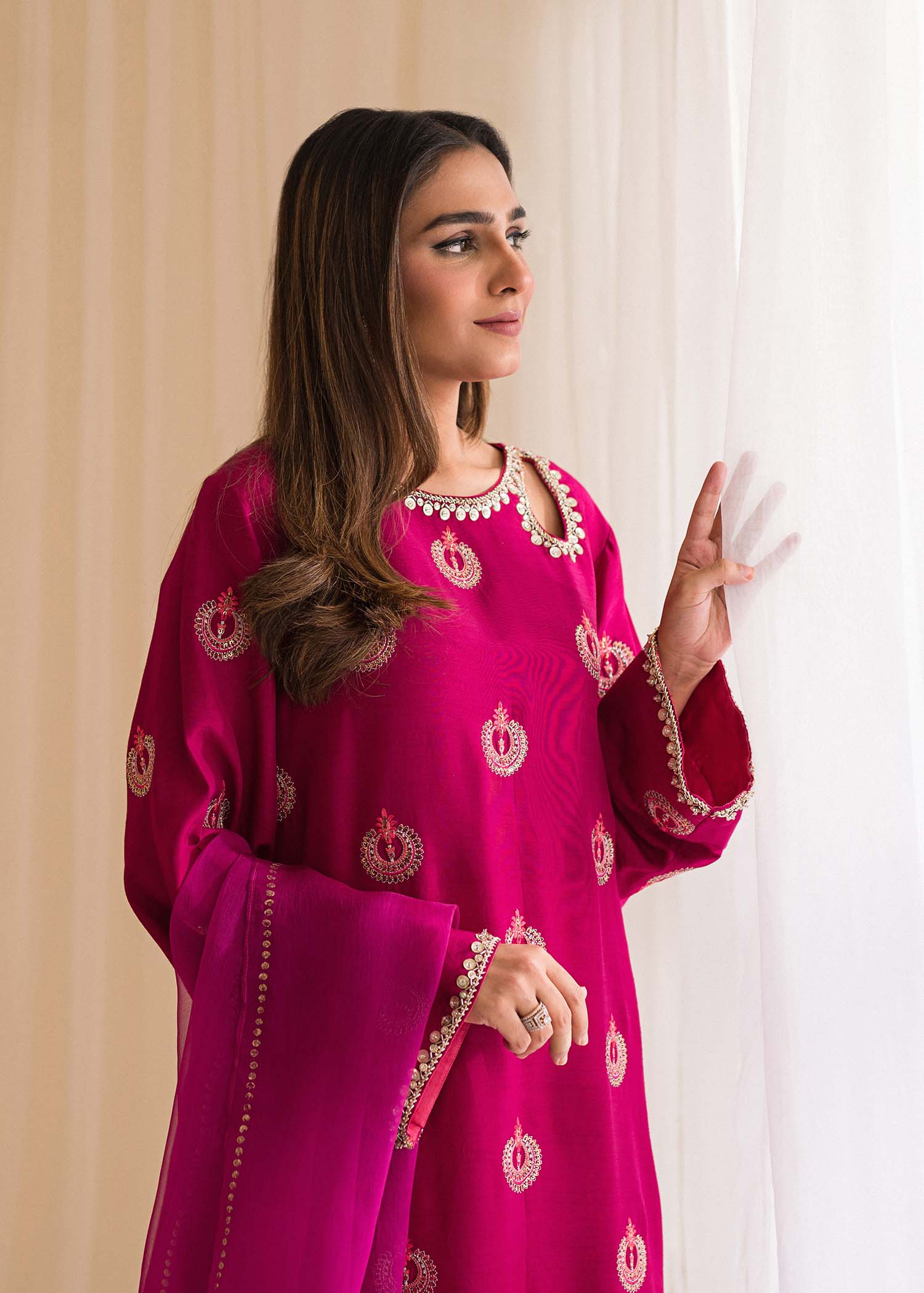Sadaf Fawad Khan | Lyla Festive Pret | Punchy Pink - by - Libasekhas UK - Registered Vendor of : Sadaf Fawad Khan - 100% Original Designer Dresss