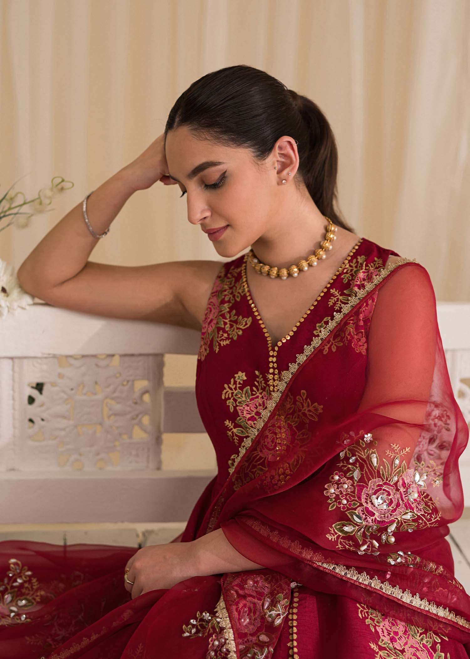 Sadaf Fawad Khan | Lyla Festive Pret | Deep Rose - by - Libasekhas UK - Registered Vendor of : Sadaf Fawad Khan - 100% Original Designer Dresss