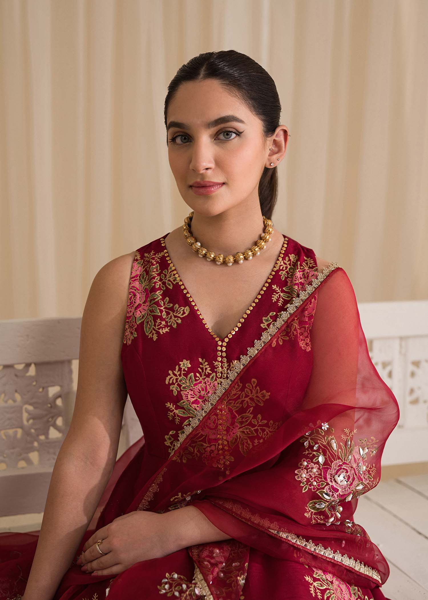 Sadaf Fawad Khan | Lyla Festive Pret | Deep Rose - by - Libasekhas UK - Registered Vendor of : Sadaf Fawad Khan - 100% Original Designer Dresss