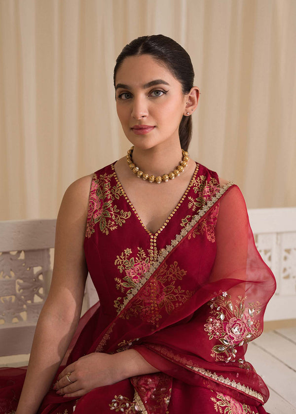 Sadaf Fawad Khan | Lyla Festive Pret | Deep Rose - by - Libasekhas UK - Registered Vendor of : Sadaf Fawad Khan - 100% Original Designer Dresss