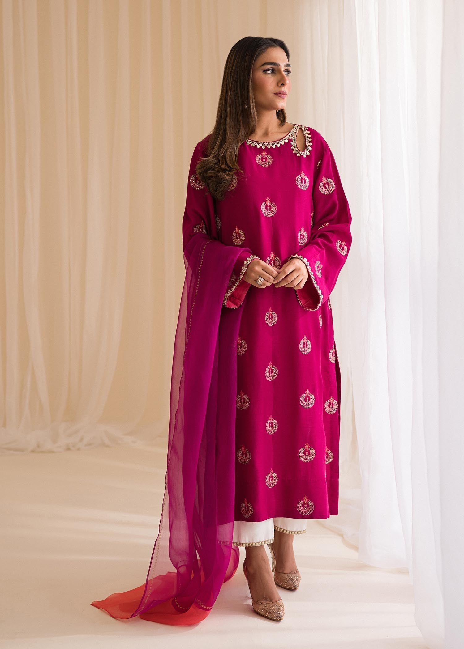 Sadaf Fawad Khan | Lyla Festive Pret | Punchy Pink - by - Libasekhas UK - Registered Vendor of : Sadaf Fawad Khan - 100% Original Designer Dresss