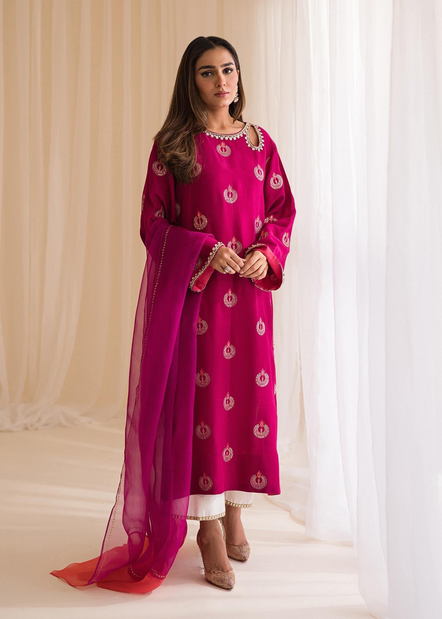 Sadaf Fawad Khan | Lyla Festive Pret | Punchy Pink - by - Libasekhas UK - Registered Vendor of : Sadaf Fawad Khan - 100% Original Designer Dresss