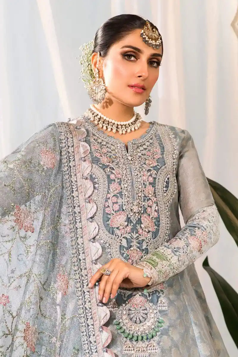 Maria B | Embroidered Collection 22 | Pearl Blue and Ash Pink (BD-2403) - by - Libasekhas UK - Registered Vendor of : Maria B - 100% Original Designer Dresss