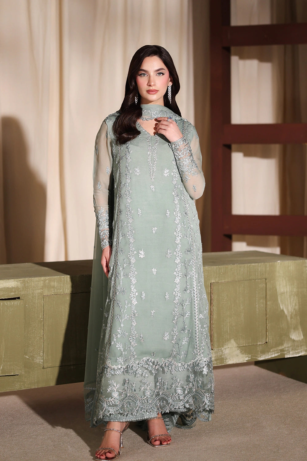Azure | Azure Luxe | Satin Sage - by Libasekhas UK - Registered Vendor of : Azure - 100% Original Designer Dress